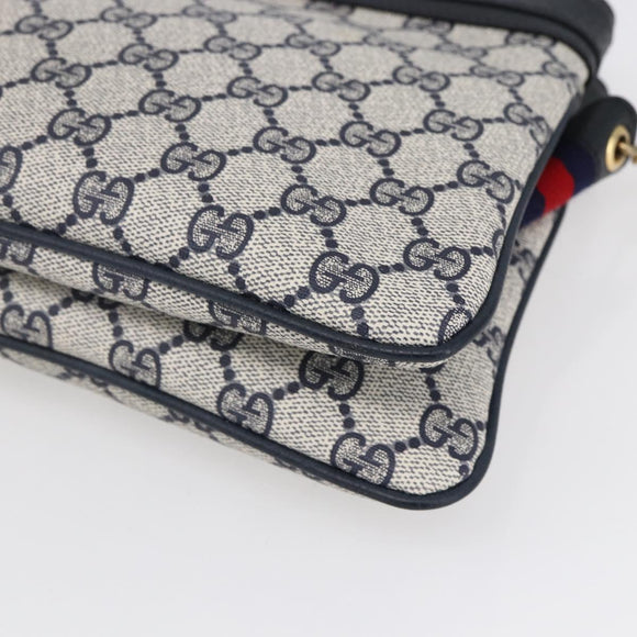 GUCCI GG Supreme Sherry Line Shoulder Bag PVC Navy Gold 904 02 035 Auth 150843