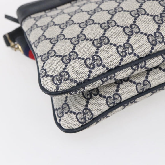 GUCCI GG Supreme Sherry Line Shoulder Bag PVC Navy Gold 904 02 035 Auth 150843