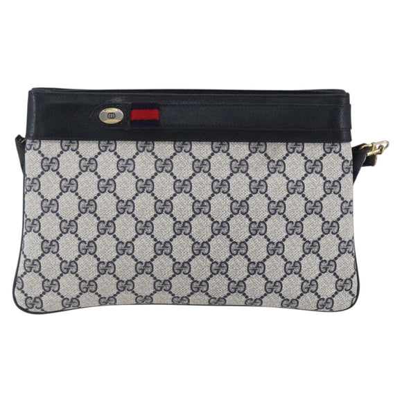 GUCCI GG Supreme Sherry Line Shoulder Bag PVC Navy Gold 904 02 035 Auth 150843