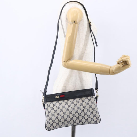 GUCCI GG Supreme Sherry Line Shoulder Bag PVC Navy Gold 904 02 035 Auth 150843