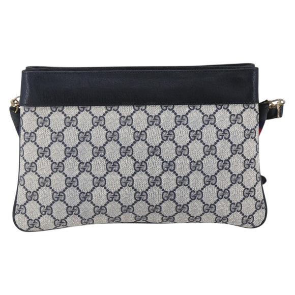 GUCCI GG Supreme Sherry Line Shoulder Bag PVC Navy Gold 904 02 035 Auth 150843