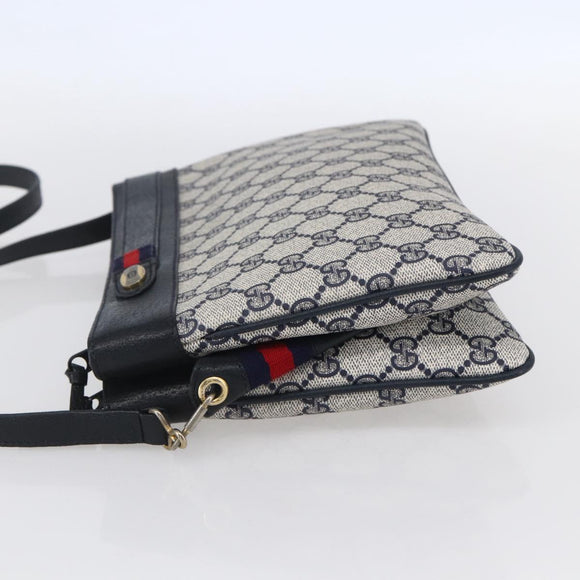 GUCCI GG Supreme Sherry Line Shoulder Bag PVC Navy Gold 904 02 035 Auth 150843
