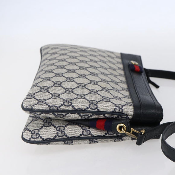 GUCCI GG Supreme Sherry Line Shoulder Bag PVC Navy Gold 904 02 035 Auth 150843