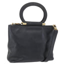 CELINE Hand Bag Leather 2way Black Gold Auth 150847-1