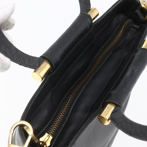 CELINE Hand Bag Leather 2way Black Gold Auth 150847