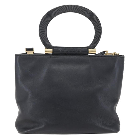CELINE Hand Bag Leather 2way Black Gold Auth 150847