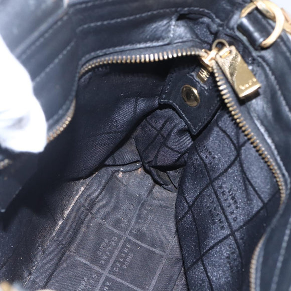 CELINE Hand Bag Leather 2way Black Gold Auth 150847