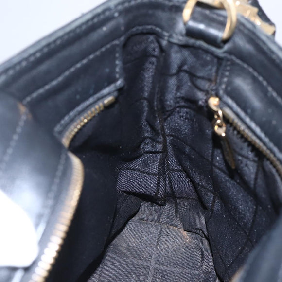 CELINE Hand Bag Leather 2way Black Gold Auth 150847