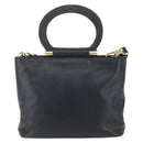 CELINE Hand Bag Leather 2way Black Gold Auth 150847-2