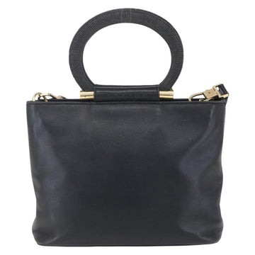 CELINE Hand Bag Leather 2way Black Gold Auth 150847 - 0