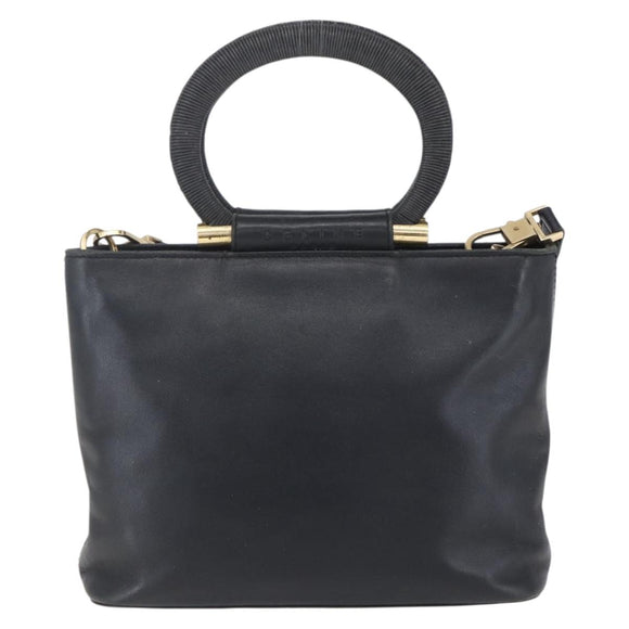 CELINE Hand Bag Leather 2way Black Gold Auth 150847