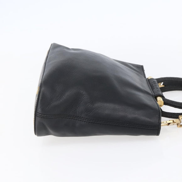 CELINE Hand Bag Leather 2way Black Gold Auth 150847