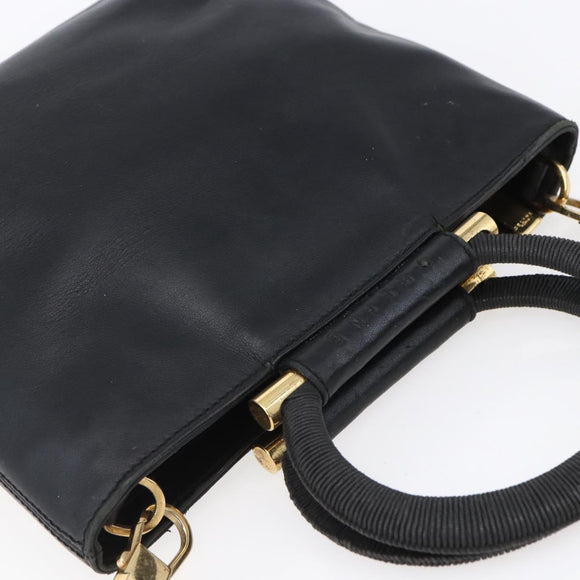 CELINE Hand Bag Leather 2way Black Gold Auth 150847