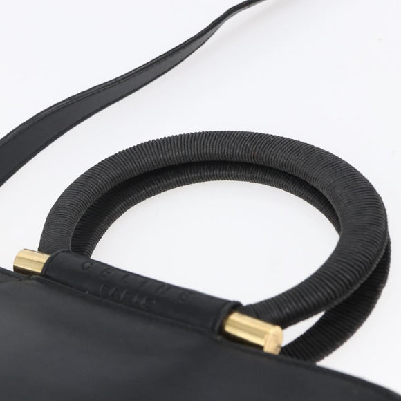 CELINE Hand Bag Leather 2way Black Gold Auth 150847