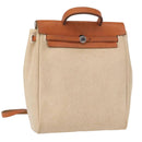 HERMES Herbag Tower Ash A Dos PM Backpack Canvas Beige Silver Auth 150848-1