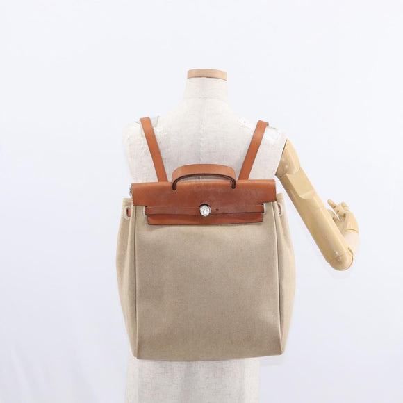 HERMES Herbag Tower Ash A Dos PM Backpack Canvas Beige Silver Auth 150848