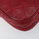 CHANEL Matelasse Chain Hand Bag Lamb Skin Red Gold CC Auth 150849-15