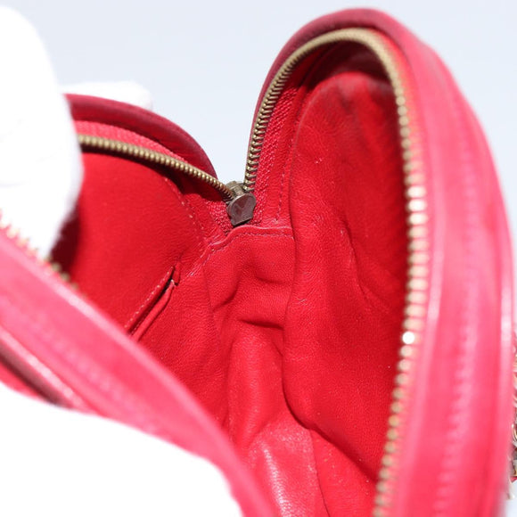 CHANEL Matelasse Chain Hand Bag Lamb Skin Red Gold CC Auth 150849