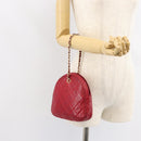 CHANEL Matelasse Chain Hand Bag Lamb Skin Red Gold CC Auth 150849-23