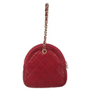 CHANEL Matelasse Chain Hand Bag Lamb Skin Red Gold CC Auth 150849-2