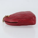 CHANEL Matelasse Chain Hand Bag Lamb Skin Red Gold CC Auth 150849-4