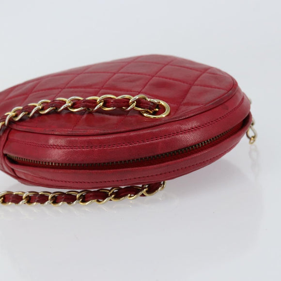 CHANEL Matelasse Chain Hand Bag Lamb Skin Red Gold CC Auth 150849