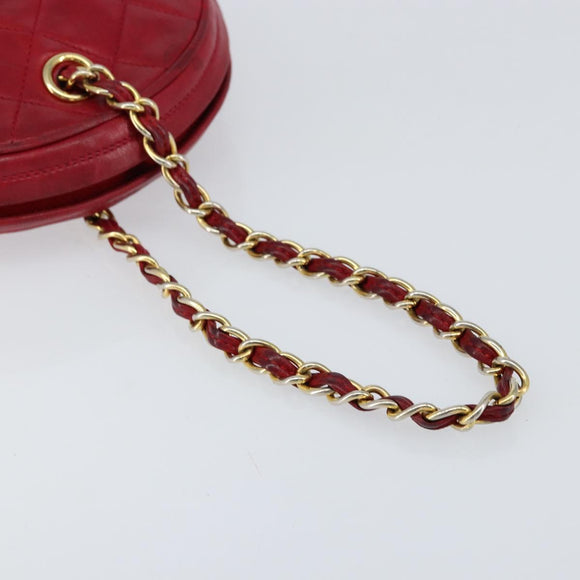 CHANEL Matelasse Chain Hand Bag Lamb Skin Red Gold CC Auth 150849
