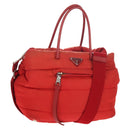 PRADA Hand Bag Nylon 2way Red Silver Auth 150850-1