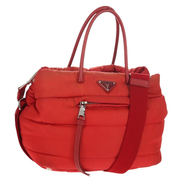 PRADA Hand Bag Nylon 2way Red Silver Auth 150850