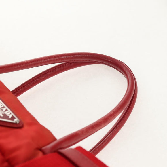 PRADA Hand Bag Nylon 2way Red Silver Auth 150850