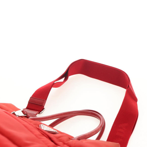 PRADA Hand Bag Nylon 2way Red Silver Auth 150850