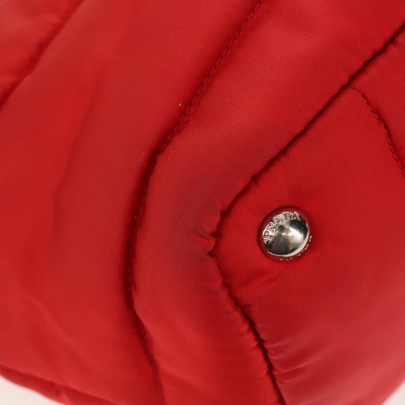 PRADA Hand Bag Nylon 2way Red Silver Auth 150850