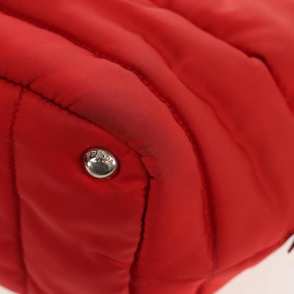 PRADA Hand Bag Nylon 2way Red Silver Auth 150850