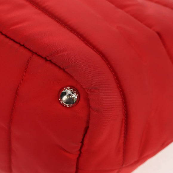 PRADA Hand Bag Nylon 2way Red Silver Auth 150850