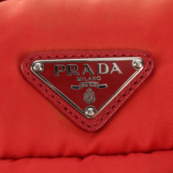 PRADA Hand Bag Nylon 2way Red Silver Auth 150850