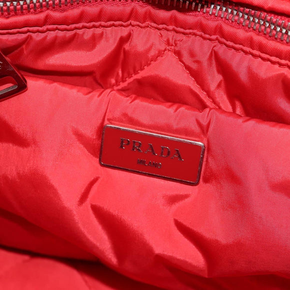 PRADA Hand Bag Nylon 2way Red Silver Auth 150850
