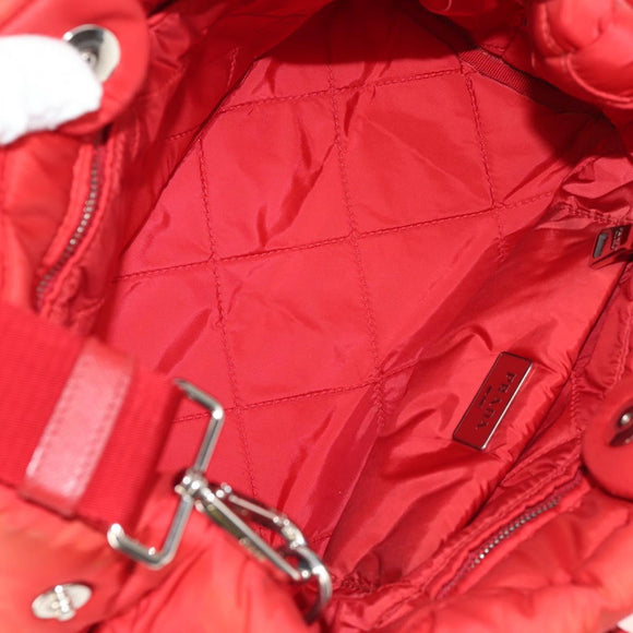 PRADA Hand Bag Nylon 2way Red Silver Auth 150850