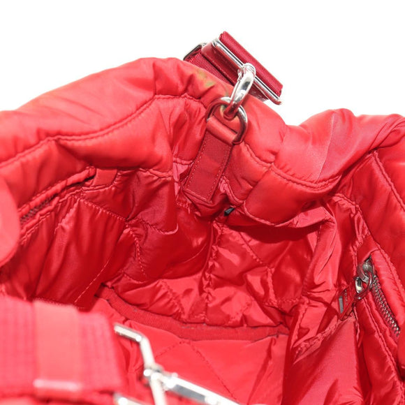 PRADA Hand Bag Nylon 2way Red Silver Auth 150850