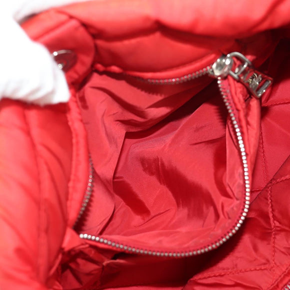 PRADA Hand Bag Nylon 2way Red Silver Auth 150850