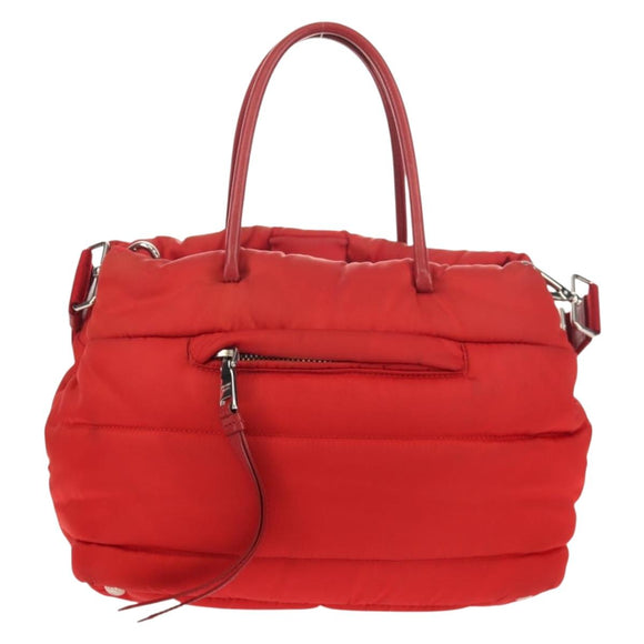 PRADA Hand Bag Nylon 2way Red Silver Auth 150850