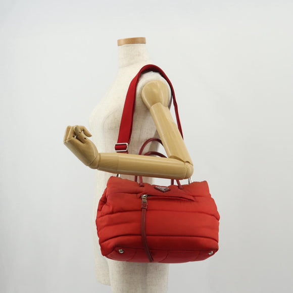 PRADA Hand Bag Nylon 2way Red Silver Auth 150850
