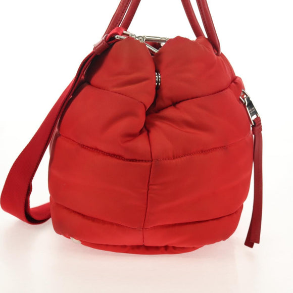 PRADA Hand Bag Nylon 2way Red Silver Auth 150850