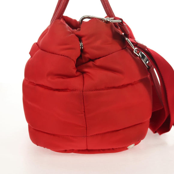 PRADA Hand Bag Nylon 2way Red Silver Auth 150850