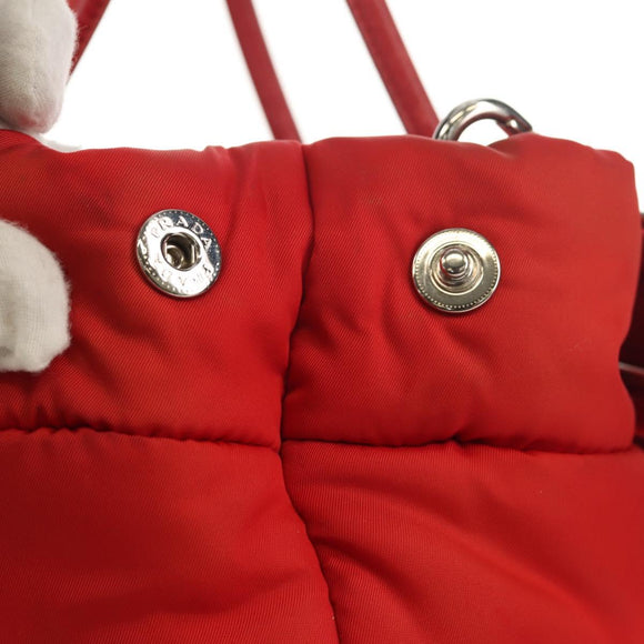 PRADA Hand Bag Nylon 2way Red Silver Auth 150850