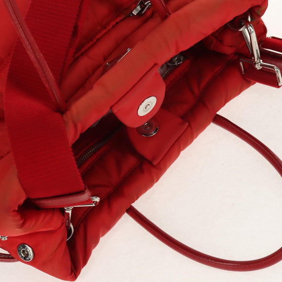 PRADA Hand Bag Nylon 2way Red Silver Auth 150850