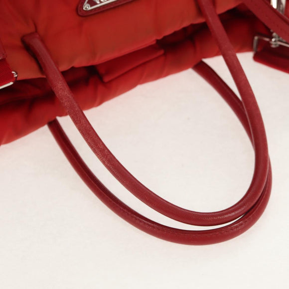 PRADA Hand Bag Nylon 2way Red Silver Auth 150850