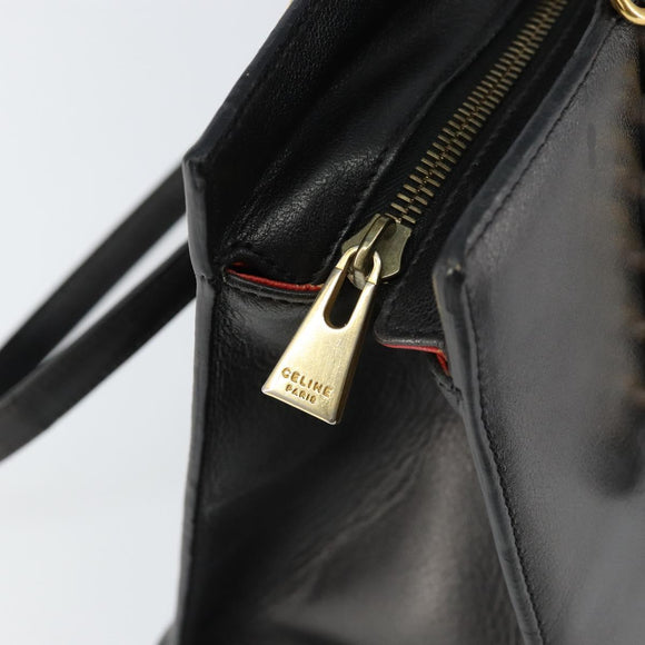 CELINE Macadam Canvas Tote Bag Leather Black Gold Auth 150870