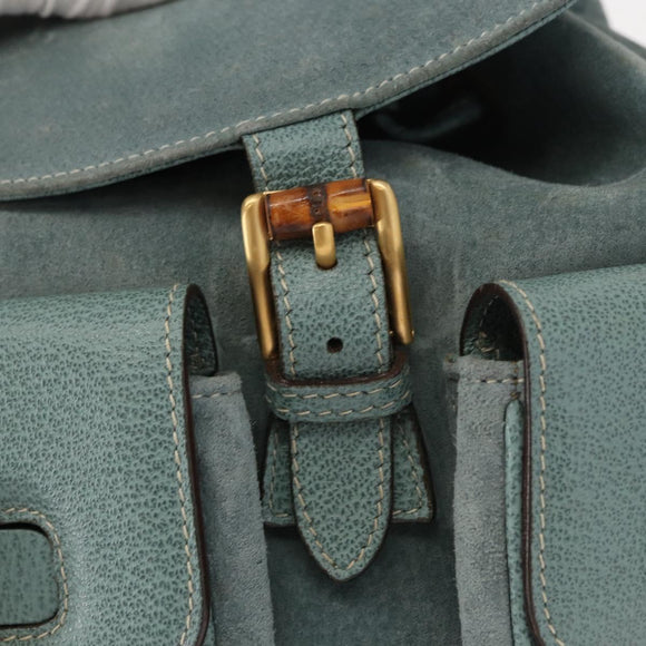GUCCI Bamboo Backpack Suede Turquoise Blue Gold 003 2058 0016 Auth 150871