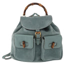 GUCCI Bamboo Backpack Suede Turquoise Blue Gold 003 2058 0016 Auth 150871-13