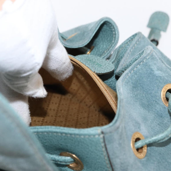 GUCCI Bamboo Backpack Suede Turquoise Blue Gold 003 2058 0016 Auth 150871